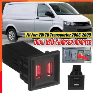 New 12V Car Dual USB Charger Adapter Socket Phone Charger for ASR Dash Blank Switch for Volkswagen for VW T5 Transporter 2003-2009 (black)