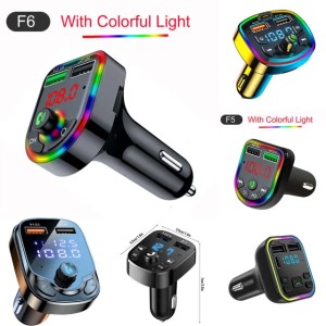 Fast 4.8A New Upgrade Car Charging U Disk Mp3 Player Bluetooth 5.0 FM Transmitter Hands-Free Audio Receiver Dual USB PD Charger SB (Gold)