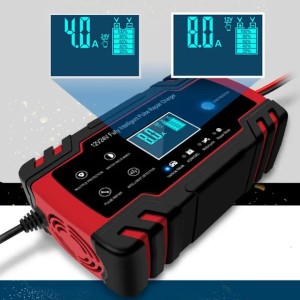 12/24V Red Car Battery Charger 8A Touch Screen Pulse Repair ABS Acid Digital LCD Display for AGM GEL WET Smart Fast Charger