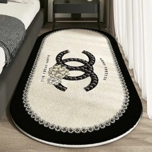 VIKAMA Cashmere Imitated French Small Fragrance Bed Rug Advanced Sense Living Room Study Oval Dirt Resistant Non-Slip Carpet XJ250722 (Transparent)