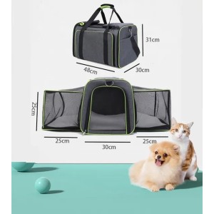 Side Expandable Large Cat Carrier with Litter Box for Car Travel, Extra Large Pet Carrier for 3 Cats , Soft Sided with Locking Zippers for Vet
