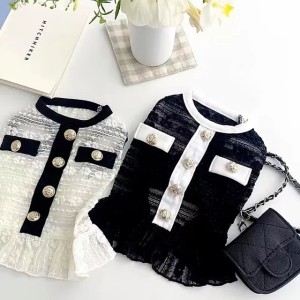 Little Chanel Style Mesh Pet Dress for Cats, Teddy, Bichon, Pomeranian, Yorkshire Terrier, Small Dogs, Summer Clothes (Black)