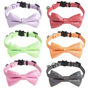Cat Necklace Adjustable Comfortable Cloth Shiny Fabric Bowknot Pet Cat Collar for Kitty