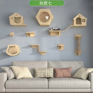 Wall-Mounted Cat Climbing Shelf - Solid Wood Cat Perch with Scratching Posts, Jumping Platform & Cozy Bed - Space-Saving Cat Tree