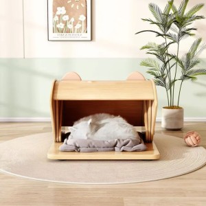 Original solid wood four-season flip-top cat bed durable pet supplies for the wealthy cat