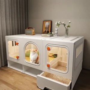 Cat cage/Cat villa with toilet integrated/Small-sized home cat cage/One-bedroom, one-bathroom, one-living room cat house/Multi-area zoning for a more comfortable life