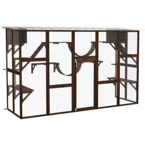 PawHut Catio Playground Window Box Outside Enclosure, Outdoor Cat House with Weather Protection Roof for Multiple Kitties, Wooden Frame, Shees & Bridges, 118 (Default)