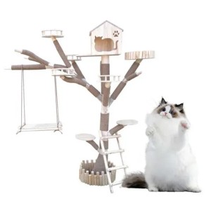 Furniture Scratchers ODM OEM Flower Climbing Frame Large Solid Wood Trunk Pet Tree Toy House Cat Nest Jumping platform Integrated Q240905