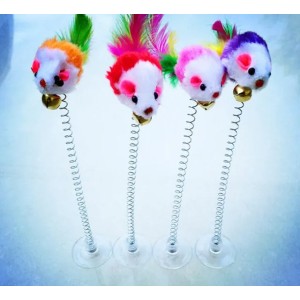 Random Colour Plastic Cat Toys Feather Funny Cat Mice Shape 20 x 10cm False Mouse Pet Products Bottom Sucker Elastic GB1119