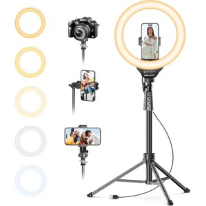 12” Ring Light with 62” Tripod, Adjustable for Phones/Cameras/Webcams