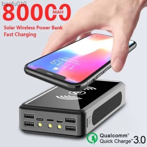 80000mAh Large Capacity Wireless Solar Powerbank Fast Charger with 4USB Mobile Phone External Battery Poverbank for Smartphoones L230712