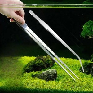 Stainless Steel Aquarium Tweezers Pliers Fish Tank Plant Aquascape Tools Straight Curved Forceps Clip Aquatic Feeding Tongs (48cm Straight)