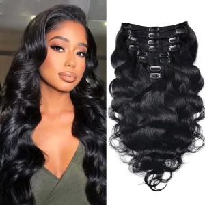 Body Wave Clip In Human Hair Extensions Natural Black 7pieces/set 8pcs/set 120Grams (Natural Color)