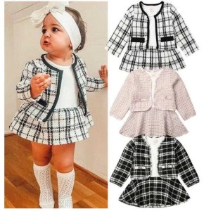 Baby Girl Clothes For 1-6 Years Old Qulity Material Designer Two Pieces Dress And Jacket Beatufil Trendy Toddler Girls Suit Outfit