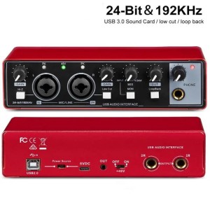 MD22 Recording Sound Card 48V Phantom Power 24-bit192 KHZ USB Audio Interface with Loopback Monitor for Guitar Recording 241218
