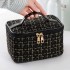 DHessentials Trendy Tweed Makeup Bag Large Capacity Cosmetic Organizer with Handle Portable Toiletry Pouch for Travel BeigeBlack L251007