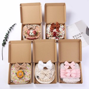 Cups Dishes Utensils 4Pcs/Set Flower Print Baby Bib Headband Elastic Nylon Hair Band Food Grade Silicone Beads Pacifier Clip Chain Christmas Gift Box 230715