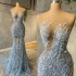 Sparkly Blue Sequins Beaded Mermaid Prom Dresses 2023 Sexy Sheer Neck Plus Size Sweep Train Formal Evening Occasion Gowns Sparkly Blue Sequins Beaded Mermaid Prom Dresses 2023 Sexy Sheer Neck Plus Size Sweep Train Formal Evening Occasion Gowns