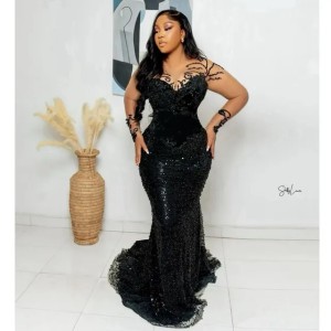 Buyers' PicksBlack Beade Mermaid Prom Dresses 2026 Sequined Full Sleeves Evening Gowns Second Birthday Engagement Gowns Plus Size Dress For Brides Customized Vestidos De Festa (Size Size Guide)