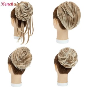 Synthetic 4 Pieces Messy Bun Straight Bun Hair Pieces for Women Wavy Updo Ponytail Extensions Hair Scrunchies with Elastic Band