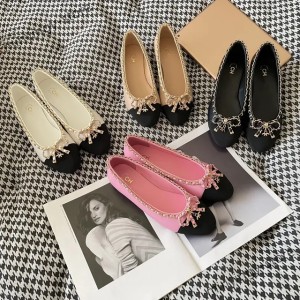 Paris brand designer black ballet flat shoes for women quilted leather chain ballet Mary Jane shoes high-quality round toe womens formal shoes ballet dance shoes (Size Size Guide)