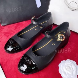 French Paris brand designer womens black ballet shoes small high heels horseshoe buttons quilted leather wedding party fashion round toe casual shoes sizes 35-40 (Size Size Guide)