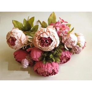 Artificial Peony Bunch 48cm/18.8 inch Silk Flowers Simulation European Peony Flower with Hydrangea Flower for Wedding Centerpieces Decor SP0