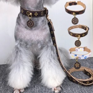 Luxury Dog Collar with Bell and Dog Tag Classic Design Adjustable Leather Pet Collar and Leash for Small Medium Dogs, Lightweight for Daily Use B311