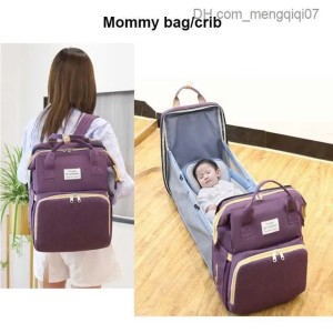 Diaper Bags New Folding Mom's Bag Lightweight Folding Baby Bed Large Capacity Baby Backpack Mom Baby Diaper Bag Z230816