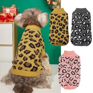 Pet sweater Gray khaki leopard dog clothes Teddy Method Fight autumn and winter warm