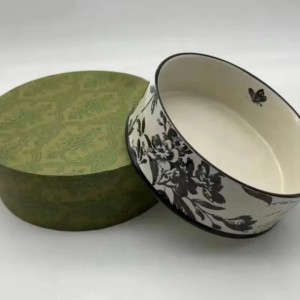 Designer Dog Bowls Ceramic Pet Bowl With Classic Letters Heavy Duty Non Slip Ceramic Cat Dish Dogs Bowls for Food and Water 42oz Black Flower (beige)