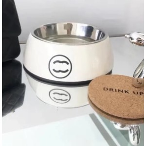 Designer Dog Bowl Pet Bowl Black and White Cat Bowl Letter Logo Printed Pet Drinking Bowl Cat and Dog Food Set (white)