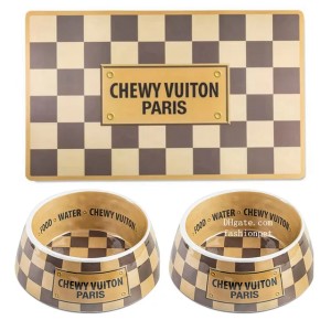 Buyers' PicksDesigner Pet Bowl and Placemat, Pet Food Water Bowls Melamine Non-Slip Skid Proof Heavy Duty for Small Medium Large Dogs Cats Puppies, Luxury Style, Brown, J14