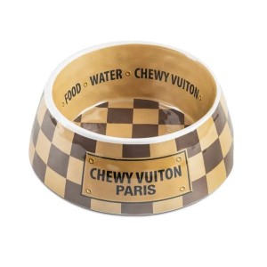 free shipping Designer Brown Checkered ic Letter Cat Dog Soundmaking toys Meal Mat Water Bowl Pet supplies set (Brown)