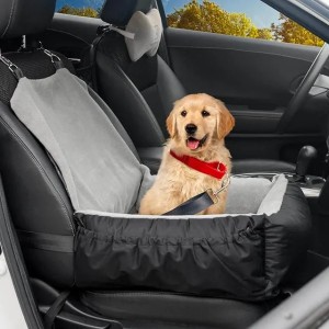 Pet Car Seat with Storage Pockets and Clip-On Safety Leash, Washable Coral Fleece Dog Booster Seat for Small Medium Dogs, Small Dog for Travel Dog Car Bed (black)