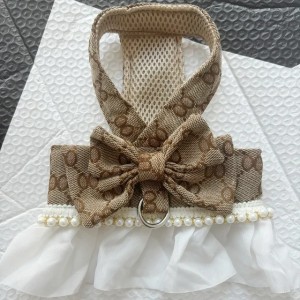 Designer Dog Cat Harnesses Elegant Dog Clothe Classic Letter Sweetie Bowknot Pet Skirt Pull Chest and Back Cute Clothing Brown Pink XS-XL CH310