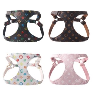 Buyers' PicksStep in Dog Harness No Pull Imitation Design Print Adjustable Soft PU Leather Suede Lining Pet Vest Harness and Leash Set for Small Medium Dogs XXS-M B141