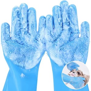 Silicone Pet Grooming Bathing Gloves Blue Pink Massaging Hair Removal for Dogs & Cats Medium 2025 Edition