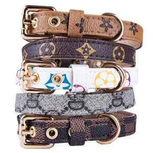 Buyers' PicksDog Collars Leash Set Classic Presbya Designer Letters Pattern Print Leashes PU Leather Fashion Casual Adjustable Dogs Cats Neck Strap Cute Pet Collar Poodle (As pic)