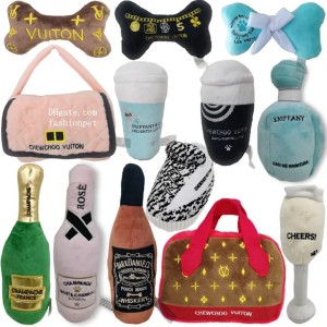 Plush Designer Dog Toys with Interactive Squeaker, Stimulating Pet Enrichment, Machine-Washable & Safe Materials for All Breeds, Bones, Handbag, Dogs Christmas Gift H22