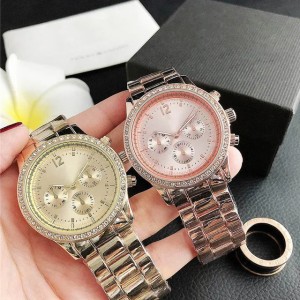 Brand wrist watch for women Girl 3 Dials crystal style Steel metal band quartz watches TOM32