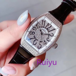 Brand CZ quartz watch Fashion wine barrel watch Stainless steel waterproof women's watch leather dial watch (Multi-Color)