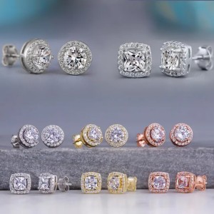Buyers' PicksCubic Zircon Diamond Stud Earrings Charm Designer Jewelry Silver Gold Crystal Round Square Love Heart Ear Rings Engagement Wedding Gift for woman Fine Jewelry