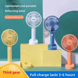 2022 summer new handheld electric portable desktop with mobile phone bracket hand holding USB rechargeable three-speed wind speed mini fan