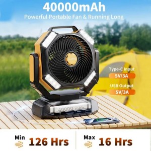 coldSky 40000mAh Camping Fan Battery Operated Fan with 4 LED Light 8 Speeds Desk Fan Remote Portable Rechargeable Outdoor Fan R250506