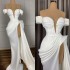 Sexy White Evening Dresses Long 2022 Off Shoulder Satin with High Slit Arabic African Women Formal Party Gowns Prom Dress C0316 Sexy White Evening Dresses Long 2022 Off Shoulder Satin with High Slit Arabic African Women Formal Party Gowns Prom Dress C0316