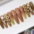 24Pcs Long Coffin False Nails with Glue Wearable Brown Fake Nails with Rhinestones Ballet Press on Nails Full Cover Nail TipsXJ250110 (3_Color)