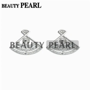 Earring Pearl Settings 925 Sterling Silver Cubic Zirconia Stud Earrings Semi Mounting for DIY 5 Pairs