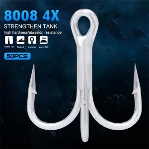 4X 50pcs/lot Saltwater Fishing Hook Matte Tin Treble Hooks 4/0#-3/0#-1/0#-1#-2#-4#-6# High-Carbon Steel High Strength Hooks 240626bj