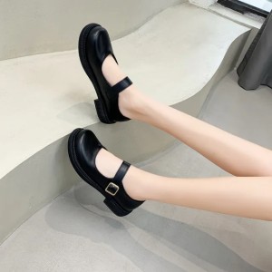 Women Platform Heels Mary Jane Shoes Simple Lolita Shoes Black Shoes JK Student College Sweet Medium Heel Women's Single Shoes